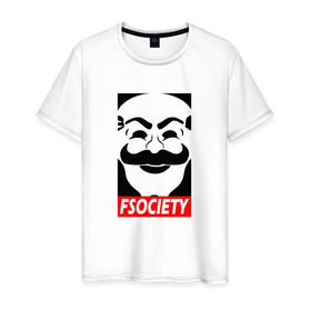 Мужская футболка хлопок с принтом Fsociety в Тюмени, 100% хлопок | прямой крой, круглый вырез горловины, длина до линии бедер, слегка спущенное плечо. | mister | mr | robot | мистер | робот