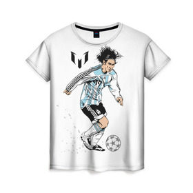 Женская футболка 3D с принтом Messi в Тюмени, 100% полиэфир ( синтетическое хлопкоподобное полотно) | прямой крой, круглый вырез горловины, длина до линии бедер | barselona | messi | аргентина | барселона | испания | месси | мяч | футбол