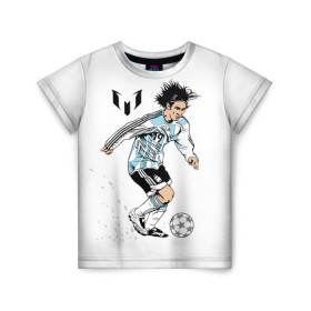 Детская футболка 3D с принтом Messi в Тюмени, 100% гипоаллергенный полиэфир | прямой крой, круглый вырез горловины, длина до линии бедер, чуть спущенное плечо, ткань немного тянется | barselona | messi | аргентина | барселона | испания | месси | мяч | футбол