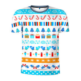 Мужская футболка 3D спортивная с принтом Новый год в Тюмени, 100% полиэстер с улучшенными характеристиками | приталенный силуэт, круглая горловина, широкие плечи, сужается к линии бедра | Тематика изображения на принте: новогодний | орнамент | паттерн | рождество