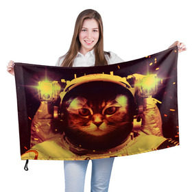 Флаг 3D с принтом Кот космонавт в Тюмени, 100% полиэстер | плотность ткани — 95 г/м2, размер — 67 х 109 см. Принт наносится с одной стороны | скафандр