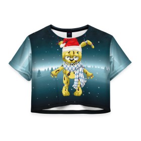 Женская футболка 3D укороченная с принтом Five Nights At Freddy`s в Тюмени, 100% полиэстер | круглая горловина, длина футболки до линии талии, рукава с отворотами | fnaf | freddy | бонни | медведь | мишка | фнаф | фокси | фредди