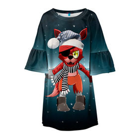Детское платье 3D с принтом Five Nights At Freddy`s в Тюмени, 100% полиэстер | прямой силуэт, чуть расширенный к низу. Круглая горловина, на рукавах — воланы | Тематика изображения на принте: fnaf | freddy | бонни | медведь | мишка | фнаф | фокси | фредди