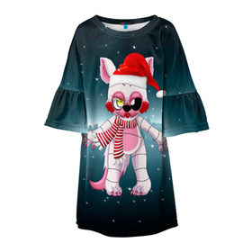 Детское платье 3D с принтом Five Nights At Freddy`s в Тюмени, 100% полиэстер | прямой силуэт, чуть расширенный к низу. Круглая горловина, на рукавах — воланы | fnaf | freddy | бонни | медведь | мишка | фнаф | фокси | фредди