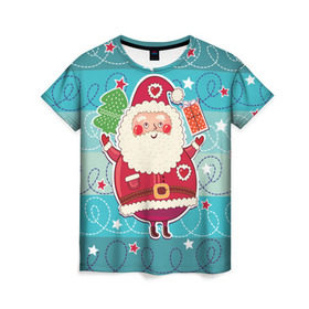 Женская футболка 3D с принтом Дед мороз с подарками в Тюмени, 100% полиэфир ( синтетическое хлопкоподобное полотно) | прямой крой, круглый вырез горловины, длина до линии бедер | 2017 | дед мороз | новогодняя елка | новый год | подарок на новый год | санта | санта клаус | снег | снежинки