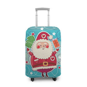 Чехол для чемодана 3D с принтом Дед мороз с подарками в Тюмени, 86% полиэфир, 14% спандекс | двустороннее нанесение принта, прорези для ручек и колес | 2017 | дед мороз | новогодняя елка | новый год | подарок на новый год | санта | санта клаус | снег | снежинки