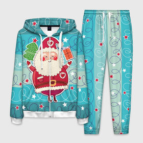 Мужской костюм 3D с принтом Дед мороз с подарками в Тюмени, 100% полиэстер | Манжеты и пояс оформлены тканевой резинкой, двухслойный капюшон со шнурком для регулировки, карманы спереди | 2017 | дед мороз | новогодняя елка | новый год | подарок на новый год | санта | санта клаус | снег | снежинки
