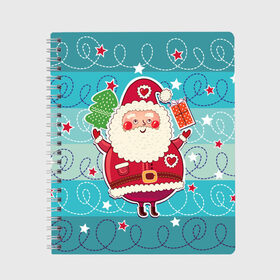 Тетрадь с принтом Дед мороз с подарками в Тюмени, 100% бумага | 48 листов, плотность листов — 60 г/м2, плотность картонной обложки — 250 г/м2. Листы скреплены сбоку удобной пружинной спиралью. Уголки страниц и обложки скругленные. Цвет линий — светло-серый
 | 2017 | дед мороз | новогодняя елка | новый год | подарок на новый год | санта | санта клаус | снег | снежинки