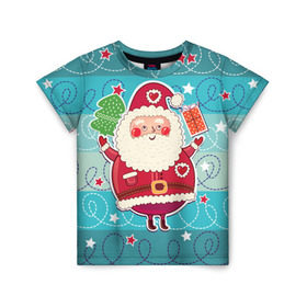 Детская футболка 3D с принтом Дед мороз с подарками в Тюмени, 100% гипоаллергенный полиэфир | прямой крой, круглый вырез горловины, длина до линии бедер, чуть спущенное плечо, ткань немного тянется | 2017 | дед мороз | новогодняя елка | новый год | подарок на новый год | санта | санта клаус | снег | снежинки