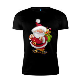 Мужская футболка премиум с принтом Дед мороз с подарками в Тюмени, 92% хлопок, 8% лайкра | приталенный силуэт, круглый вырез ворота, длина до линии бедра, короткий рукав | дед мороз | новогодний | рождество | санта клаус