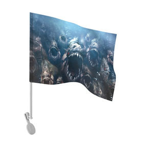 Флаг для автомобиля с принтом Голодные пираньи в Тюмени, 100% полиэстер | Размер: 30*21 см | еда | зубы | клыки | кровь | людоед | монстр | пираньи | пиранья | рыбы | ужас | хищник | челюсти | чудовище