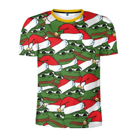 Мужская футболка 3D спортивная с принтом Sad frog new year в Тюмени, 100% полиэстер с улучшенными характеристиками | приталенный силуэт, круглая горловина, широкие плечи, сужается к линии бедра | грустная | дед мороз | лягушка | пепе | санта