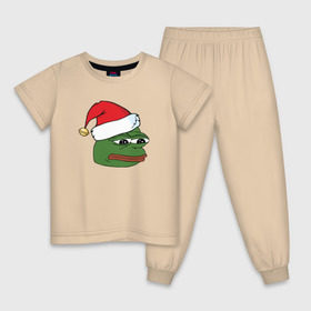 Детская пижама хлопок с принтом New year sad frog в Тюмени, 100% хлопок |  брюки и футболка прямого кроя, без карманов, на брюках мягкая резинка на поясе и по низу штанин
 | pepe | новогодний | пепе | шапка