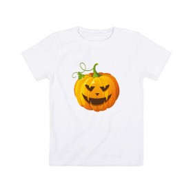 Детская футболка хлопок с принтом Хэллоуин тыква в Тюмени, 100% хлопок | круглый вырез горловины, полуприлегающий силуэт, длина до линии бедер | 