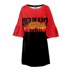 Детское платье 3D с принтом Red Dead Redemption 2 в Тюмени, 100% полиэстер | прямой силуэт, чуть расширенный к низу. Круглая горловина, на рукавах — воланы | rdr | rdr2 | red dead redemption 2 | rockstar | дикий запад | ковбои