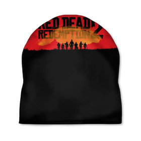 Шапка 3D с принтом Red Dead Redemption 2 в Тюмени, 100% полиэстер | универсальный размер, печать по всей поверхности изделия | Тематика изображения на принте: rdr | rdr2 | red dead redemption 2 | rockstar | дикий запад | ковбои