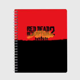 Тетрадь с принтом Red Dead Redemption 2 в Тюмени, 100% бумага | 48 листов, плотность листов — 60 г/м2, плотность картонной обложки — 250 г/м2. Листы скреплены сбоку удобной пружинной спиралью. Уголки страниц и обложки скругленные. Цвет линий — светло-серый
 | rdr | rdr2 | red dead redemption 2 | rockstar | дикий запад | ковбои