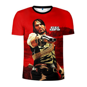 Мужская футболка 3D спортивная с принтом Red Dead Redemption в Тюмени, 100% полиэстер с улучшенными характеристиками | приталенный силуэт, круглая горловина, широкие плечи, сужается к линии бедра | rdr | rdr2 | red dead redemption 2 | rockstar | дикий запад | ковбои