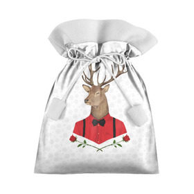 Подарочный 3D мешок с принтом Christmas Deer в Тюмени, 100% полиэстер | Размер: 29*39 см | Тематика изображения на принте: new year | олень | рождество | роза | снег | узор
