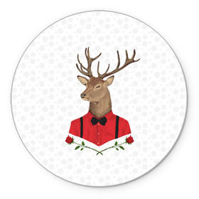 Коврик круглый с принтом Christmas Deer в Тюмени, резина и полиэстер | круглая форма, изображение наносится на всю лицевую часть | new year | олень | рождество | роза | снег | узор