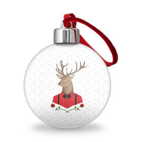 Ёлочный шар с принтом Christmas Deer в Тюмени, Пластик | Диаметр: 77 мм | new year | олень | рождество | роза | снег | узор