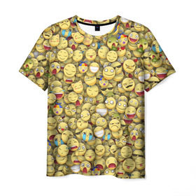 Мужская футболка 3D с принтом Смайлики. Стикербомбинг в Тюмени, 100% полиэфир | прямой крой, круглый вырез горловины, длина до линии бедер | Тематика изображения на принте: emoji | желтый | мем | смайл | стикербомбинг | текстура | улыбка | эмодзи