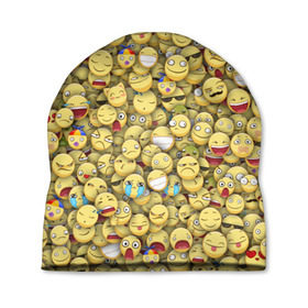 Шапка 3D с принтом Смайлики. Стикербомбинг в Тюмени, 100% полиэстер | универсальный размер, печать по всей поверхности изделия | emoji | желтый | мем | смайл | стикербомбинг | текстура | улыбка | эмодзи
