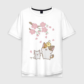 Мужская футболка хлопок Oversize с принтом cats в Тюмени, 100% хлопок | свободный крой, круглый ворот, “спинка” длиннее передней части | cat | sakura | tmblr | tumbler | кошка | сакура