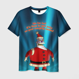 Мужская футболка 3D с принтом Робот Санта в Тюмени, 100% полиэфир | прямой крой, круглый вырез горловины, длина до линии бедер | futurama | зима | мультфильм | новый год | рождество | футурама