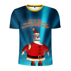 Мужская футболка 3D спортивная с принтом Робот Санта в Тюмени, 100% полиэстер с улучшенными характеристиками | приталенный силуэт, круглая горловина, широкие плечи, сужается к линии бедра | Тематика изображения на принте: futurama | зима | мультфильм | новый год | рождество | футурама