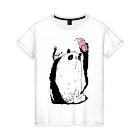 Женская футболка хлопок с принтом panda в Тюмени, 100% хлопок | прямой крой, круглый вырез горловины, длина до линии бедер, слегка спущенное плечо | dd | drop dead | dropdead | milk | milkshake | panda | tmblr | tumbler
