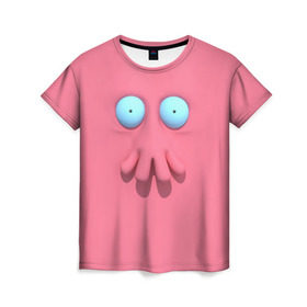 Женская футболка 3D с принтом Доктор Зойдберг в Тюмени, 100% полиэфир ( синтетическое хлопкоподобное полотно) | прямой крой, круглый вырез горловины, длина до линии бедер | будущее | врач | краб | лицо | розовый | фантастика | футурама | щупальца