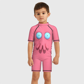 Детский купальный костюм 3D с принтом Доктор Зойдберг в Тюмени, Полиэстер 85%, Спандекс 15% | застежка на молнии на спине | будущее | врач | краб | лицо | розовый | фантастика | футурама | щупальца