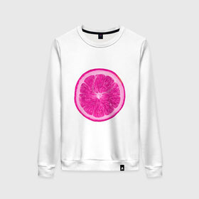 Женский свитшот хлопок с принтом Розовый лимон в Тюмени, 100% хлопок | прямой крой, круглый вырез, на манжетах и по низу широкая трикотажная резинка  | еда | кислый | лимон | розовый цвет | фрукт