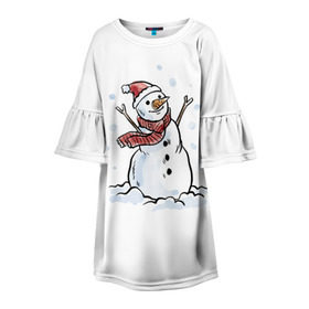 Детское платье 3D с принтом Снеговик в Тюмени, 100% полиэстер | прямой силуэт, чуть расширенный к низу. Круглая горловина, на рукавах — воланы | happy new year | new year | santa claus | дед мороз | дедушка мороз | новый год | санта клаус | снеговик