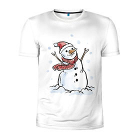 Мужская футболка 3D спортивная с принтом Снеговик в Тюмени, 100% полиэстер с улучшенными характеристиками | приталенный силуэт, круглая горловина, широкие плечи, сужается к линии бедра | happy new year | new year | santa claus | дед мороз | дедушка мороз | новый год | санта клаус | снеговик