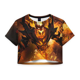 Женская футболка 3D укороченная с принтом Fire в Тюмени, 100% полиэстер | круглая горловина, длина футболки до линии талии, рукава с отворотами | dota | dota 2 | shadow demon | демон | дота