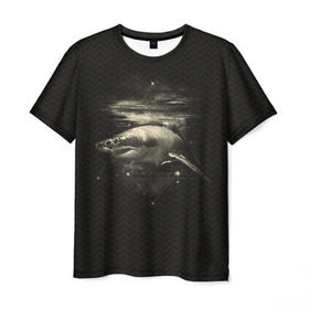 Мужская футболка 3D с принтом Cosmic Shark в Тюмени, 100% полиэфир | прямой крой, круглый вырез горловины, длина до линии бедер | space | галактика | космос | рыба