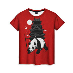 Женская футболка 3D с принтом Panda Warrior в Тюмени, 100% полиэфир ( синтетическое хлопкоподобное полотно) | прямой крой, круглый вырез горловины, длина до линии бедер | japan | panda | панда