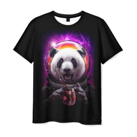 Мужская футболка 3D с принтом Panda Cosmonaut в Тюмени, 100% полиэфир | прямой крой, круглый вырез горловины, длина до линии бедер | bear | galaxy | panda | space | star | астронавт | галактика | звезда | космонавт | космос | медведь | панда