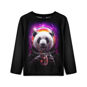Детский лонгслив 3D с принтом Panda Cosmonaut в Тюмени, 100% полиэстер | длинные рукава, круглый вырез горловины, полуприлегающий силуэт
 | bear | galaxy | panda | space | star | астронавт | галактика | звезда | космонавт | космос | медведь | панда