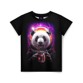 Детская футболка 3D с принтом Panda Cosmonaut в Тюмени, 100% гипоаллергенный полиэфир | прямой крой, круглый вырез горловины, длина до линии бедер, чуть спущенное плечо, ткань немного тянется | bear | galaxy | panda | space | star | астронавт | галактика | звезда | космонавт | космос | медведь | панда