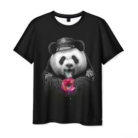 Мужская футболка 3D с принтом Donut Panda в Тюмени, 100% полиэфир | прямой крой, круглый вырез горловины, длина до линии бедер | bear | donut | panda | police | коп | медведь | панда | пончик