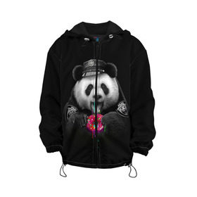 Детская куртка 3D с принтом Donut Panda в Тюмени, 100% полиэстер | застежка — молния, подол и капюшон оформлены резинкой с фиксаторами, по бокам — два кармана без застежек, один потайной карман на груди, плотность верхнего слоя — 90 г/м2; плотность флисового подклада — 260 г/м2 | bear | donut | panda | police | коп | медведь | панда | пончик