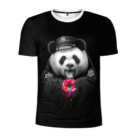 Мужская футболка 3D спортивная с принтом Donut Panda в Тюмени, 100% полиэстер с улучшенными характеристиками | приталенный силуэт, круглая горловина, широкие плечи, сужается к линии бедра | bear | donut | panda | police | коп | медведь | панда | пончик