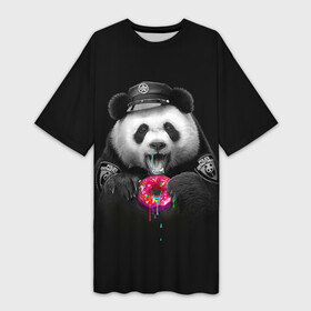 Платье-футболка 3D с принтом Donut Panda в Тюмени,  |  | Тематика изображения на принте: bear | donut | panda | police | коп | медведь | панда | пончик