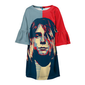 Детское платье 3D с принтом Kurt Cobain в Тюмени, 100% полиэстер | прямой силуэт, чуть расширенный к низу. Круглая горловина, на рукавах — воланы | Тематика изображения на принте: curt | hope | kobain | nirvana | кобейн | курт | нирвана