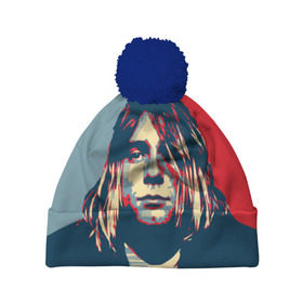 Шапка 3D c помпоном с принтом Kurt Cobain в Тюмени, 100% полиэстер | универсальный размер, печать по всей поверхности изделия | curt | hope | kobain | nirvana | кобейн | курт | нирвана