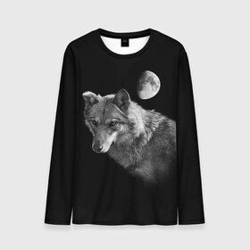 Мужской лонгслив 3D с принтом Ночной Волк в Тюмени, 100% полиэстер | длинные рукава, круглый вырез горловины, полуприлегающий силуэт | Тематика изображения на принте: волк | волки | животные | звери | луна | ночь | серый | черно белый