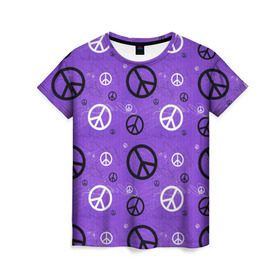 Женская футболка 3D с принтом Peace в Тюмени, 100% полиэфир ( синтетическое хлопкоподобное полотно) | прямой крой, круглый вырез горловины, длина до линии бедер | abstract | hippie | hipster | swag | tie dye | абстракция | свэг | текстура | хиппи | хипстер